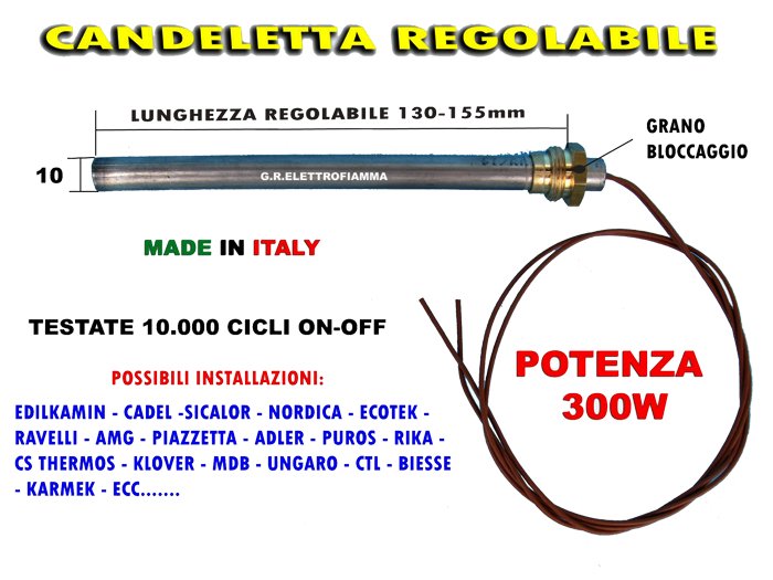 CANDELETTA RESISTENZA ACCENSIONE STUFA A PELLET D.10 L.160