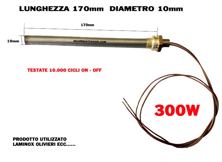 Resistencia Eléctrica De Encendido Para Estufa De Pellets Olivieri, 3/8", 300W, 180mm O 170mm Con 9.9mm