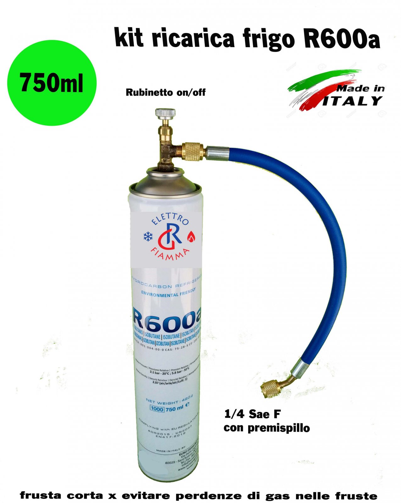 1 PZ BOMBOLA RUBINETTO GAS REFRIGERANTE FRIGO FREEZER R600 420 GR OM REF000UN