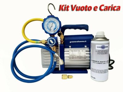 Kit Carica E Vuoto &ndash; Pompa 42 Lt/min &ndash; Manometro R32 R410A R407C R134a Frusta