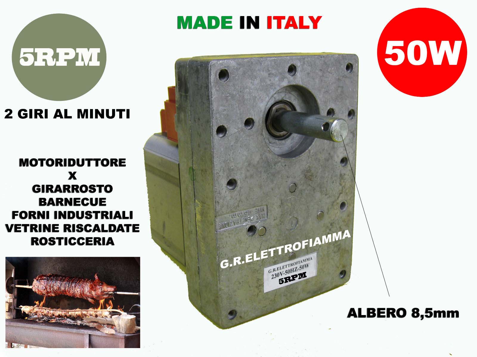 MOTORE MOTORIDUTTORE PER GIRARROSTO POTENTE 50W 5RPM GRILL BARBECUE ASTA SPIEDO  FORNO