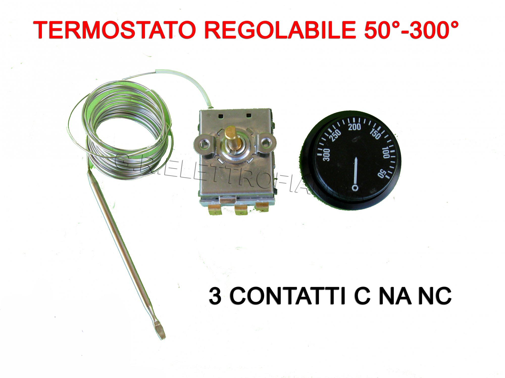 TERMOSTATO REGOLABILE CON SONDA BULBO 50° - 300°C STUFA IDRO CALDAIA  TERMOCAMINO FORNO