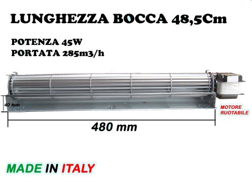 Ventola Tangenziale ORIGINALE MORETTI DESIGN Per Stufa A Pellet - 245mm, Bocchetta 184x40mm, 28W, 127 M³/h, Compatibile Con Stufe Relax E Aqua